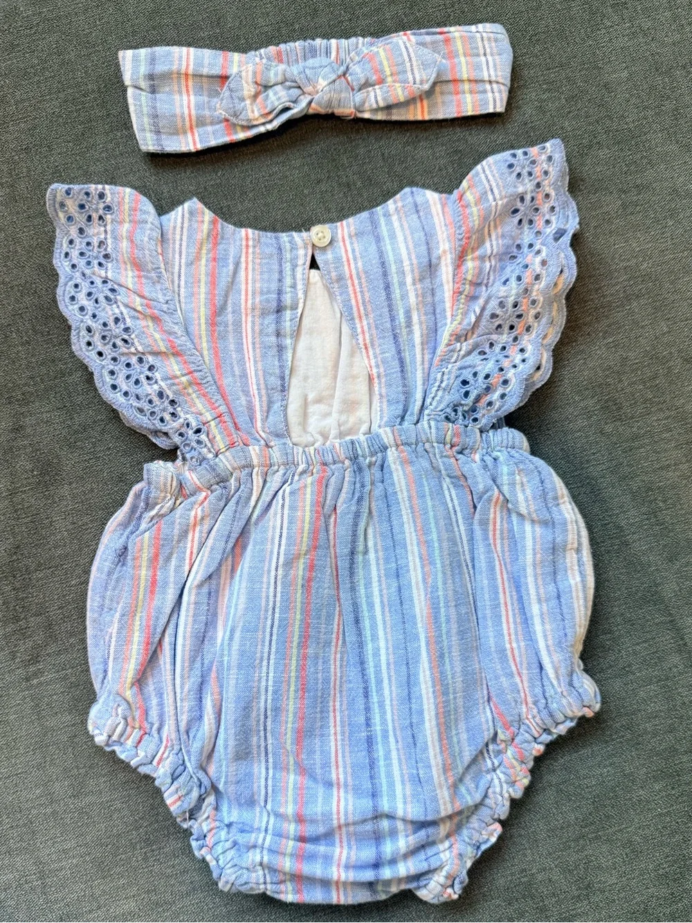 Gap Baby Linen-Cotton Bubble Shorty Set with matching headband - 0-3 Months